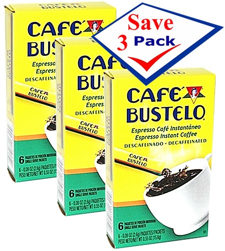 Bustelo Decaf Instant Coffee. 6 individual packets Pack of 3